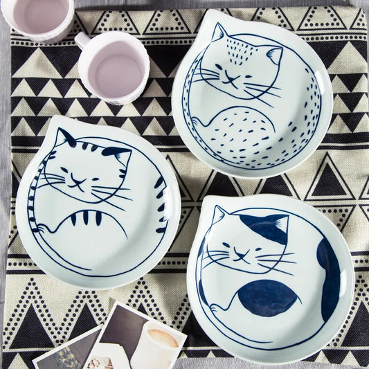 Cat Shaped Japanese Ceramic Plate